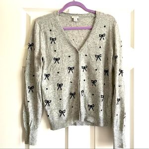 J.Crew Bow Sequin Grey Sweater Medium